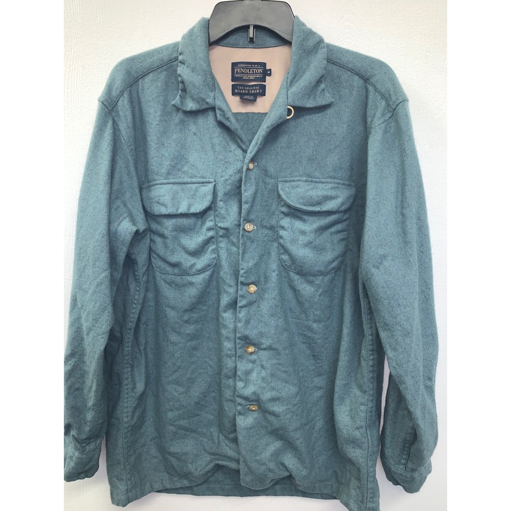 Pendleton Mens Original Board Shirt Teal Blue Virgin Wool Flannel Size M